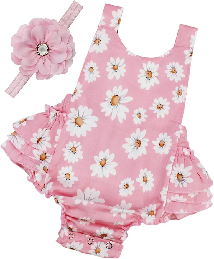 Baby Girl's Floral Print Ruffles Romper Summer Clothes by PrinceSasa