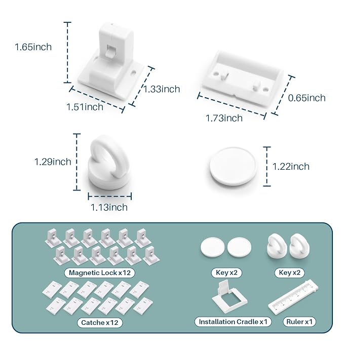 Inaya Magnetic Cabinet Locks Baby Proofing, 12 Locks & 2 Keys, Child Proof - Image 2