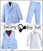 Boys Suits 5 Pieces Slim Fit Blazer Pants Black Blue Outfit Suit - Image 2