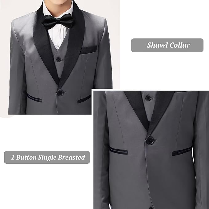 Boys Suit for Toddler Tuxedo Kids Formal Suits Set 5 Pieces Wedding Outfit - Image 5