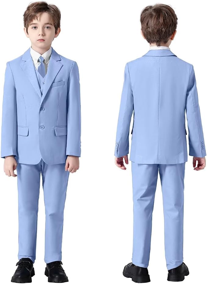 Boys Suit 4 Pcs Slim Fit Set Casual Suits Wedding Outfit Prom Jacket Vest Pant - Image 5
