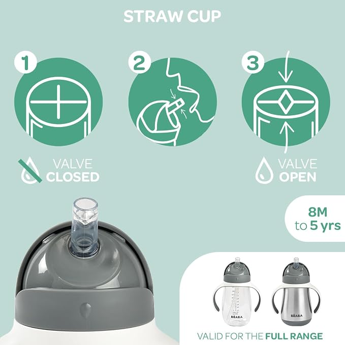 BEABA Stainless Steel Straw Sippy Cup, Insulated Toddler Cups Spill Proof - Image 6