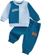 Baby Boy Fall Outfits Mama's Boy Letter Print Color Block Sweatshirt And Pants by Unknown