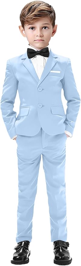 Boys Suits 5 Pieces Slim Fit Blazer Pants Black Blue Outfit Suit by Sailiiny