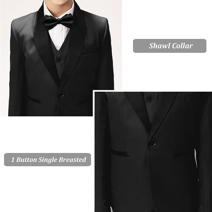 Boys Suit for Toddler Tuxedo Kids Formal Suits Set 5 Pieces Wedding Outfit - Image 3