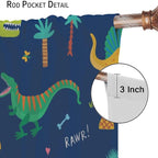 Funny Dinosaur Blackout Curtains Colorful Cartoon Animals Dino Tropical Plant - Image 5