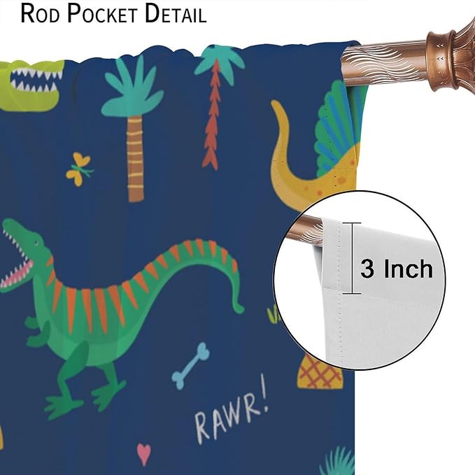 Funny Dinosaur Blackout Curtains Colorful Cartoon Animals Dino Tropical Plant - Image 5