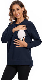Smallshow Women's Nursing Tops Sweatshirt Long Sleeve Side Split Breastfeeding - Image 2