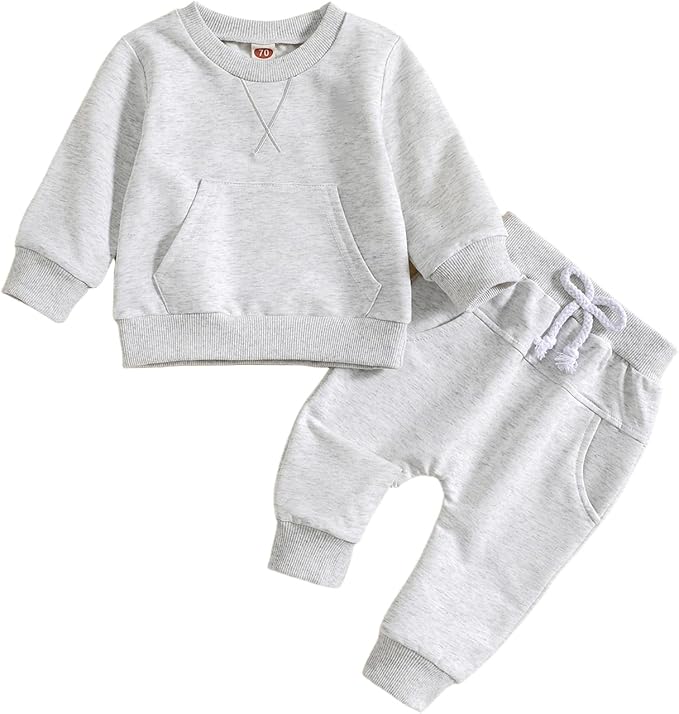 Toddler Boy Fall Outfit 2-piece Baby Boy Solid Color Cotton Clothes Infant Long by Coolago