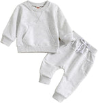 Toddler Boy Fall Outfit 2-piece Baby Boy Solid Color Cotton Clothes Infant Long by Coolago