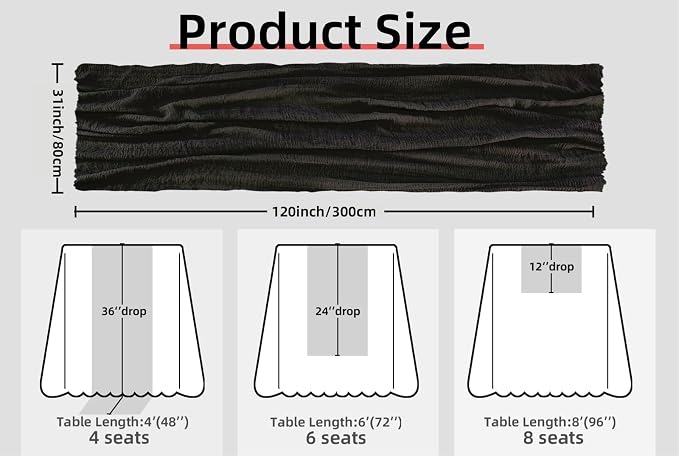 FEXIA Black Table Runner Cheesecloth 30x118 Inches Halloween Table Decor Rustic - Image 2