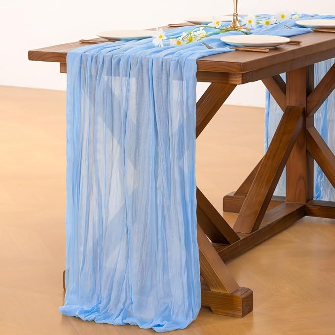Socomi Blue Table Runner Spring Easter Cheesecloth Table Runner 170 inch Cheese - Image 5