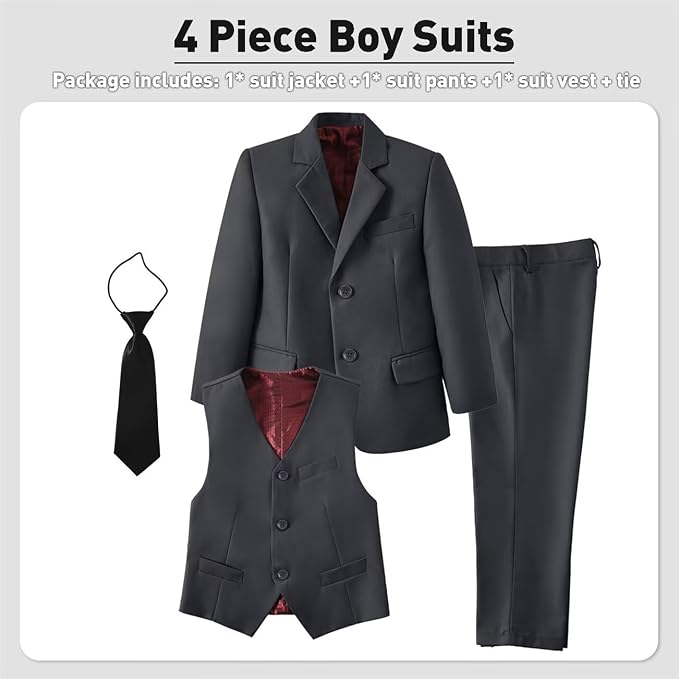 Boys Suit 4 Pcs Slim Fit Set Casual Suits Wedding Outfit Prom Jacket Vest Pant - Image 3