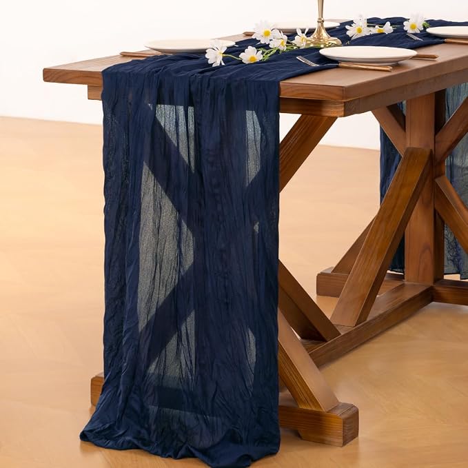 Socomi Navy Blue Table Runner Spring Easter Cheesecloth Table Runner 170 inch - Image 5