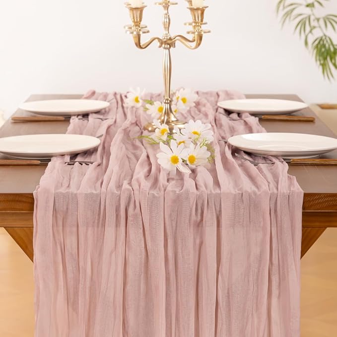 Socomi 4pcs Pink Table Runner Spring Easter Cheesecloth Table Runner 170 inch - Image 6