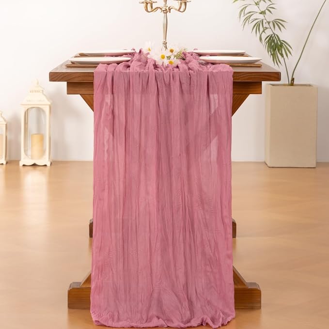 Socomi Mauve Table Runner Spring Easter Cheesecloth Table Runner 170 inch - Image 4