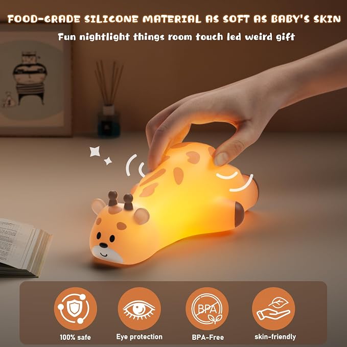 Cute Giraffe Night Light for Kids，3-Level Dimmable Nursery Nightlight, Silicone - Image 3