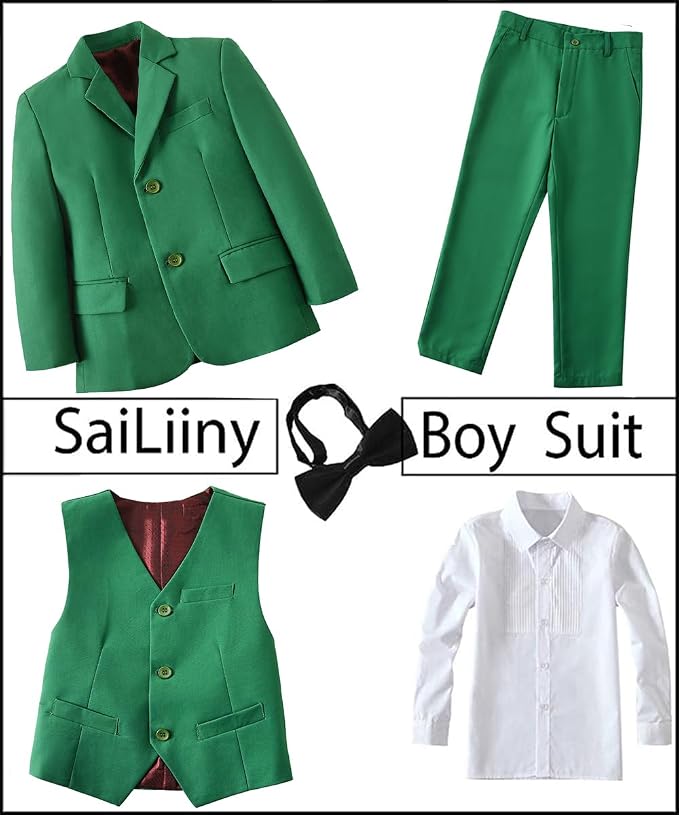 Boys Suits 5 Pieces Slim Fit Blazer Pants Black Blue Outfit Suit - Image 2