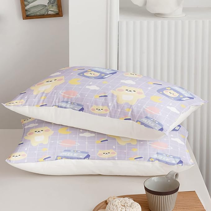 QOOMO Kawaii Bear Comforter Queen Size, Cartoon Bear Bedding Set - Image 6