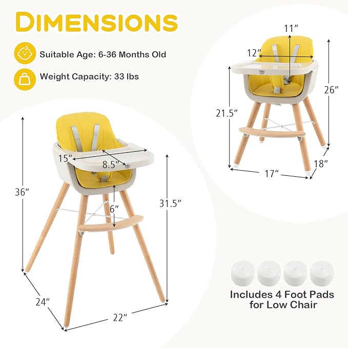 BABY JOY Convertible Baby High Chair, 3 in 1 Wooden Highchair/Booster/Chair - Image 6