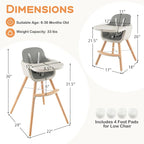 BABY JOY Convertible Baby High Chair, 3 in 1 Wooden Highchair/Booster/Chair - Image 6