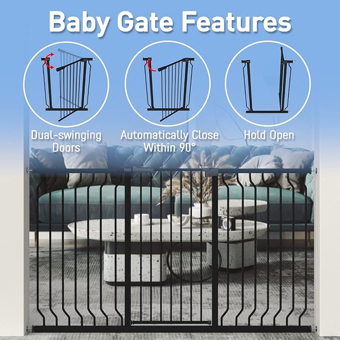 WAOWAO Extra Tall 40.55" Baby Gate 73.62-80.70" Wide Pressure Mounted Walk - Image 2