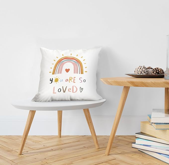 You Are So Loved Boho Rainbow Hand Drawing Throw Pillow Cover, Bohemian Home - Image 6