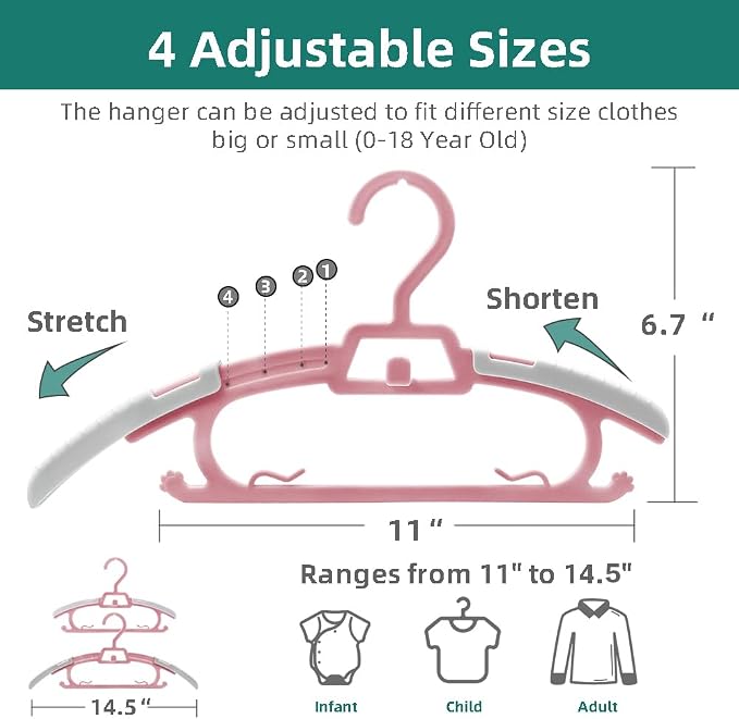 24 Pack Adjustable Baby Clothes Hangers - Image 2