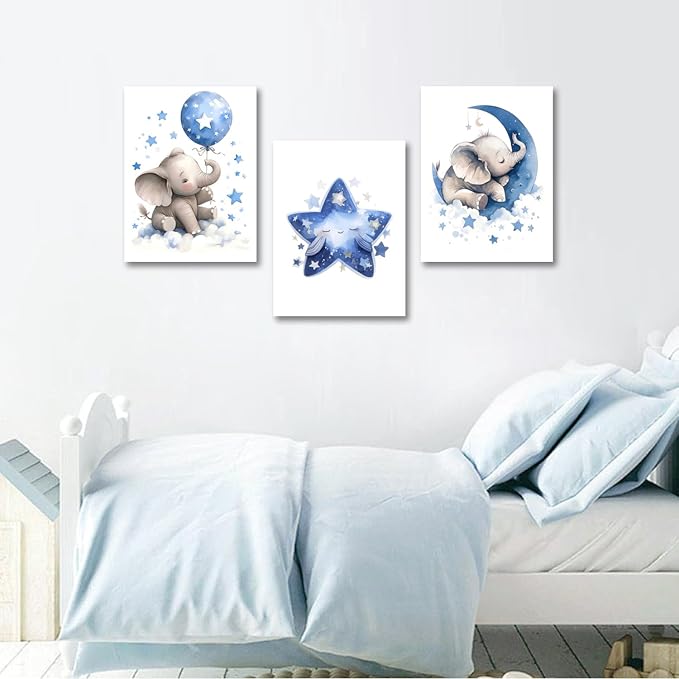HNNXAR Elephant Nursery Wall Decor, Baby Girl Room Decor, Nursery Canvas Wall - Image 5