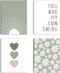 Boho Wall Art Set of 4 Sage Green Nursery Wall Decor You Are My Sunshine Canvas by Unknown