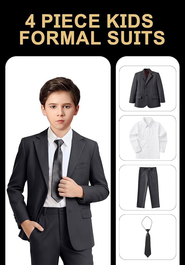 Boys Formal Suit Set 4 Pieces Kids Tuxedo Ring Bearer Outfit - Image 2