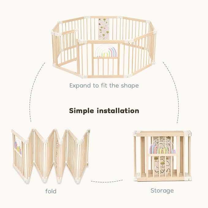 Foldable Wooden Baby Playpen Activity Center, Adjustable Size & Shape Portable - Image 3