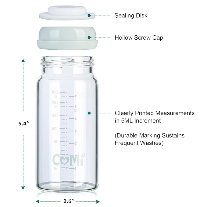 COMI Wide Neck Glass Breastmilk Collection n Storage Bottle, 8oz - Image 3