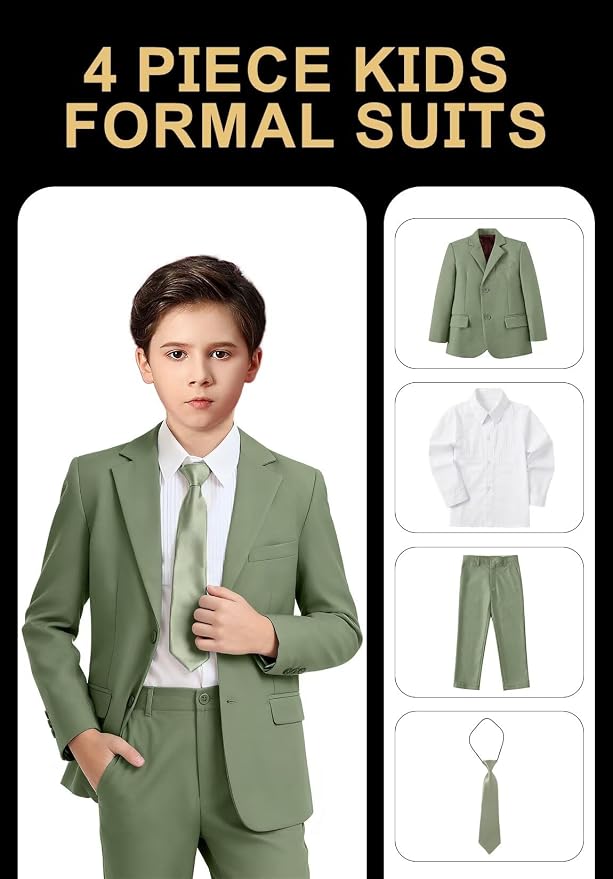 Boys Formal Suit Set 4 Pieces Kids Tuxedo Ring Bearer Outfit - Image 2