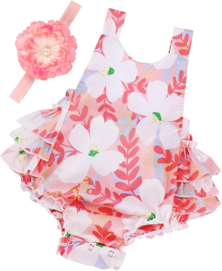 Baby Girl's Floral Print Ruffles Romper Summer Clothes by PrinceSasa