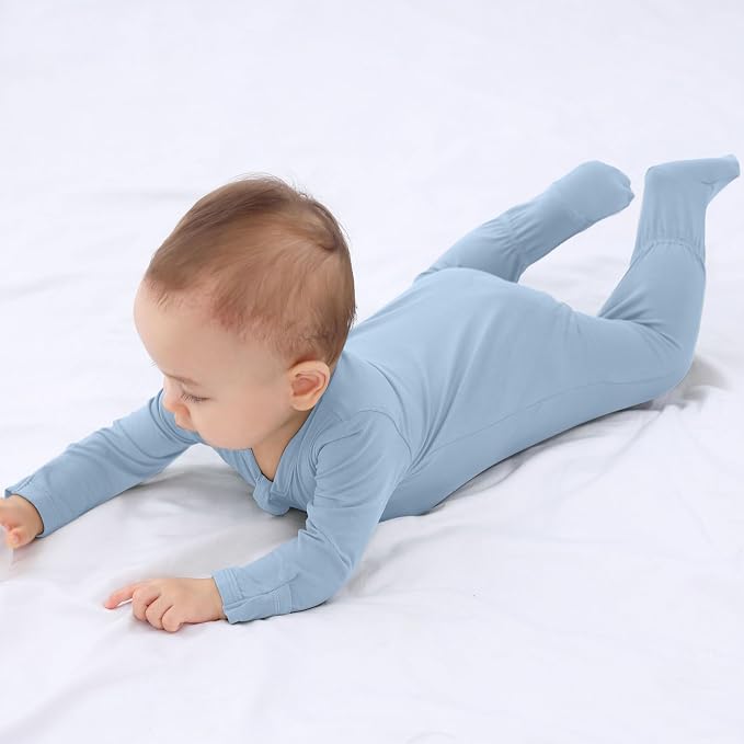 Baby Boy Footed Pajamas with Mittens, Rayon Made from Bamboo Sleepers, 2 Way - Image 3