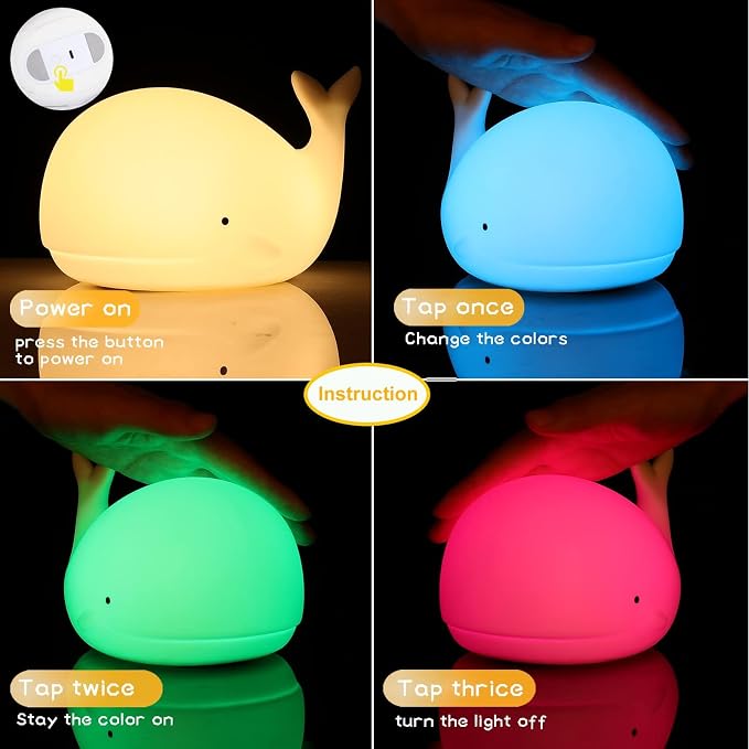 LOVERUIS Whale Night Light Silicone 7 Colors Dimmable 3 Hours Timer Whales Baby - Image 5