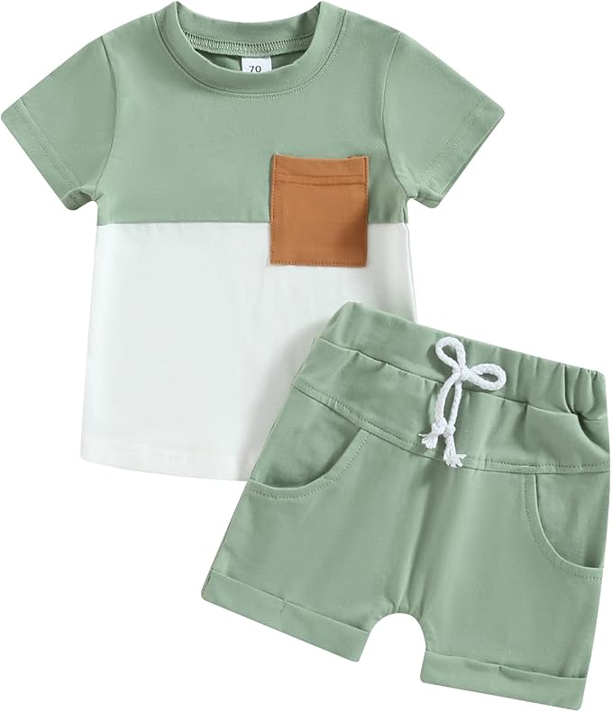 Rtnnsbbfcm Newborn Baby Boy Summer Clothes Short Sleeve Color Block Front by Rtnnsbbfcm