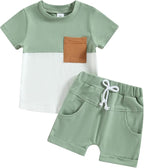 Rtnnsbbfcm Newborn Baby Boy Summer Clothes Short Sleeve Color Block Front by Rtnnsbbfcm