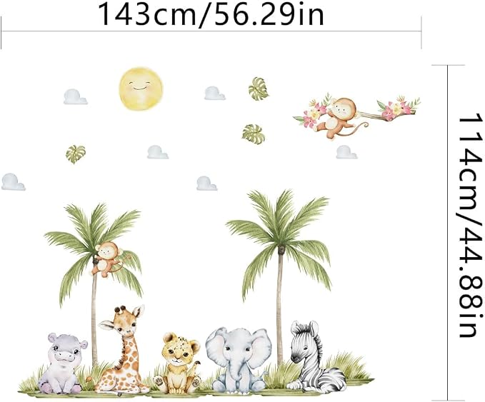 56.29 x 44.88 Inch Watercolor Animal Wall Decals - Image 7