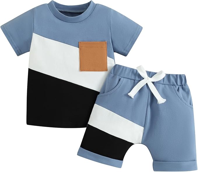 Rtnnsbbfcm Newborn Baby Boy Summer Clothes Short Sleeve Color Block Front by Rtnnsbbfcm