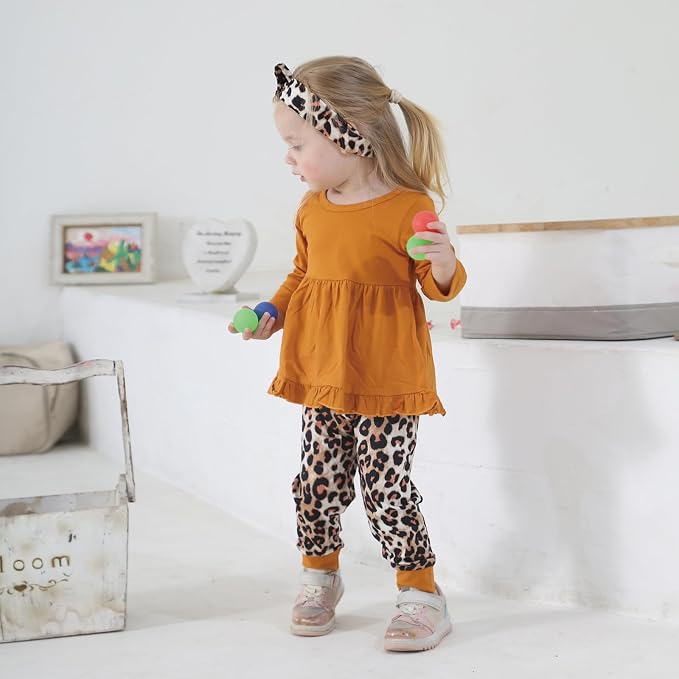 Kulcerry Toddler Baby Girl Clothes Solid Color Long Sleeve Ruffle Tops Pants - Image 7