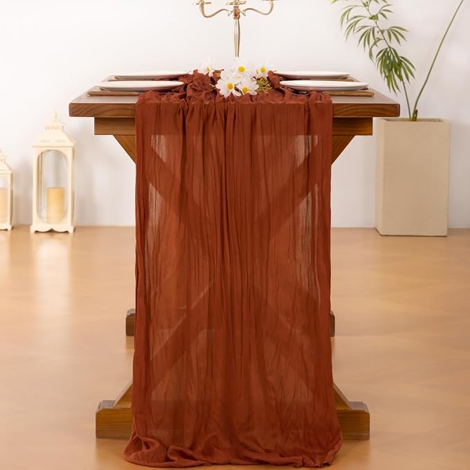 Socomi Terracotta Table Runner Spring Easter Cheesecloth Table Runner 170 inch - Image 4