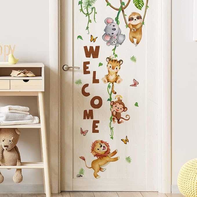 clothmile Watercolor Jungle Animal Wall Decals Welcome Animal Wall Sticker Lion - Image 2