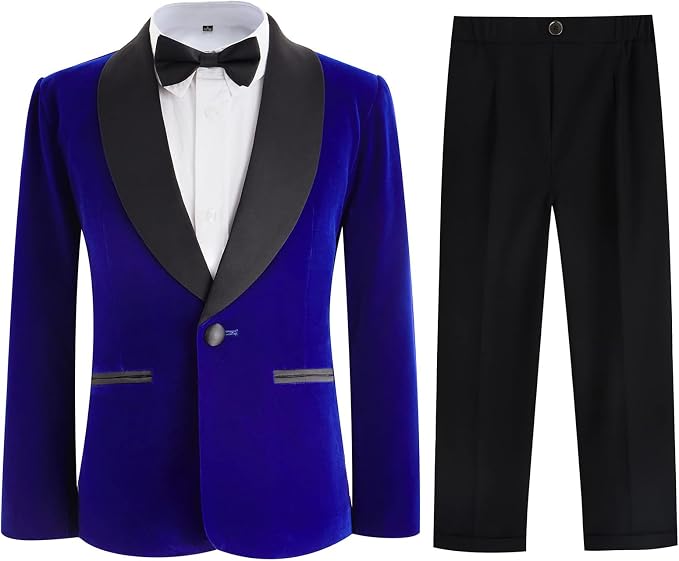 Boys Tuxedo Suit 3 Pieces Kids Formal Slim Fit Velvet Suits Set by Kidinix