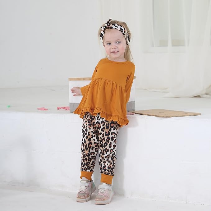 Kulcerry Toddler Baby Girl Clothes Solid Color Long Sleeve Ruffle Tops Pants - Image 4