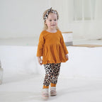 Kulcerry Toddler Baby Girl Clothes Solid Color Long Sleeve Ruffle Tops Pants - Image 3