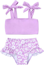 YOUNGER TREE Toddler Girls Two Pieces Swimsuit Color Block Stripe Swimwear by YOUNGERTREE