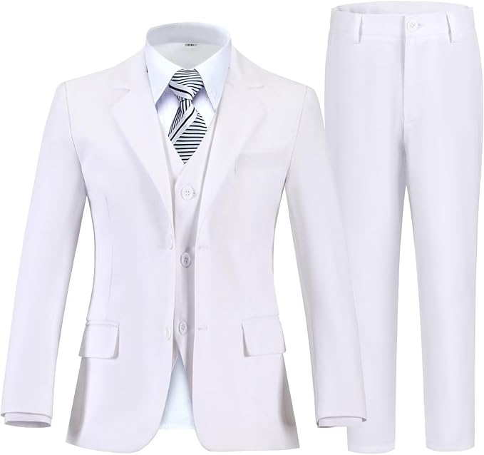 Boy's Suit Formal Slim Fit 5 Pieces Suit Set Blazer Vest Pants by Fesenbo