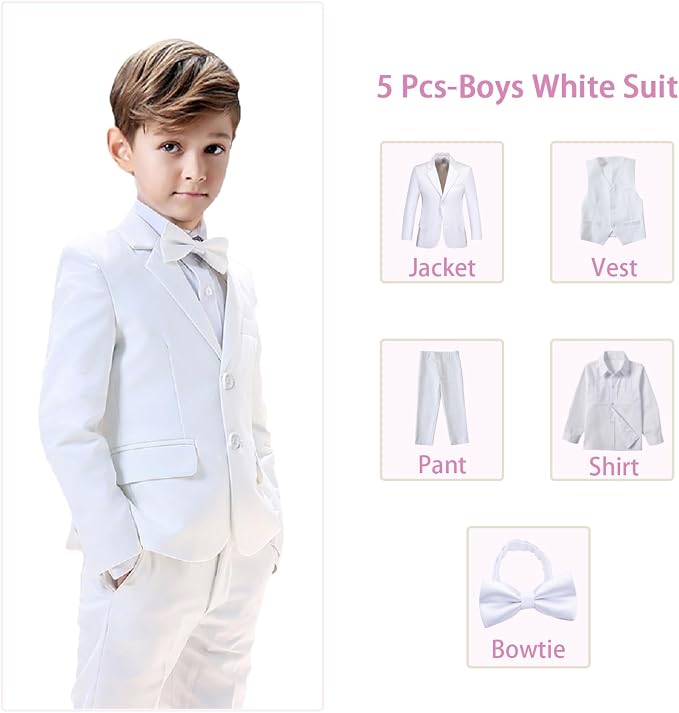 Boys Suits 5 Pieces Slim Fit Blazer Pants Black Blue Outfit Suit - Image 2